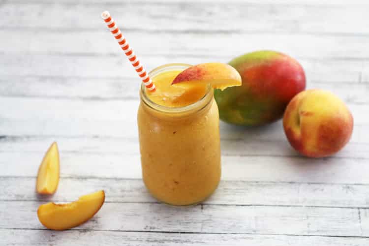Kick back and relax after a long Summer day with this three ingredient Peach Mango Snapple Tea Smoothie! It's easy, delicious, and perfect for unwinding.