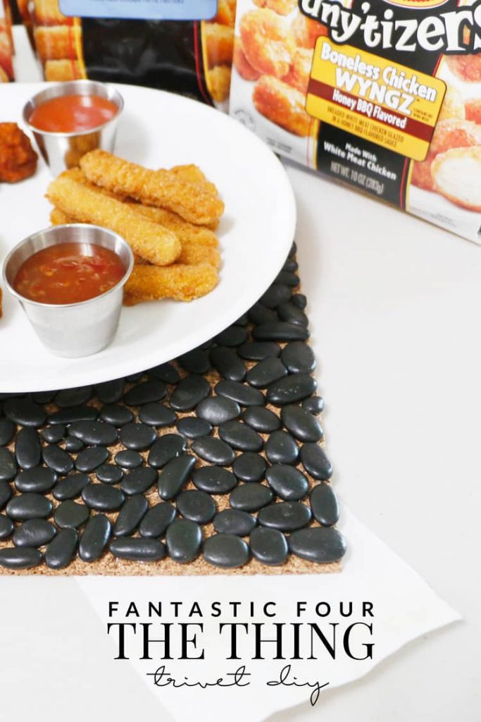 Three awesome Fantastic Four Movie Night DIYs so you can have a fantastic movie night. This Thing Trivet makes a great new way to serve food!