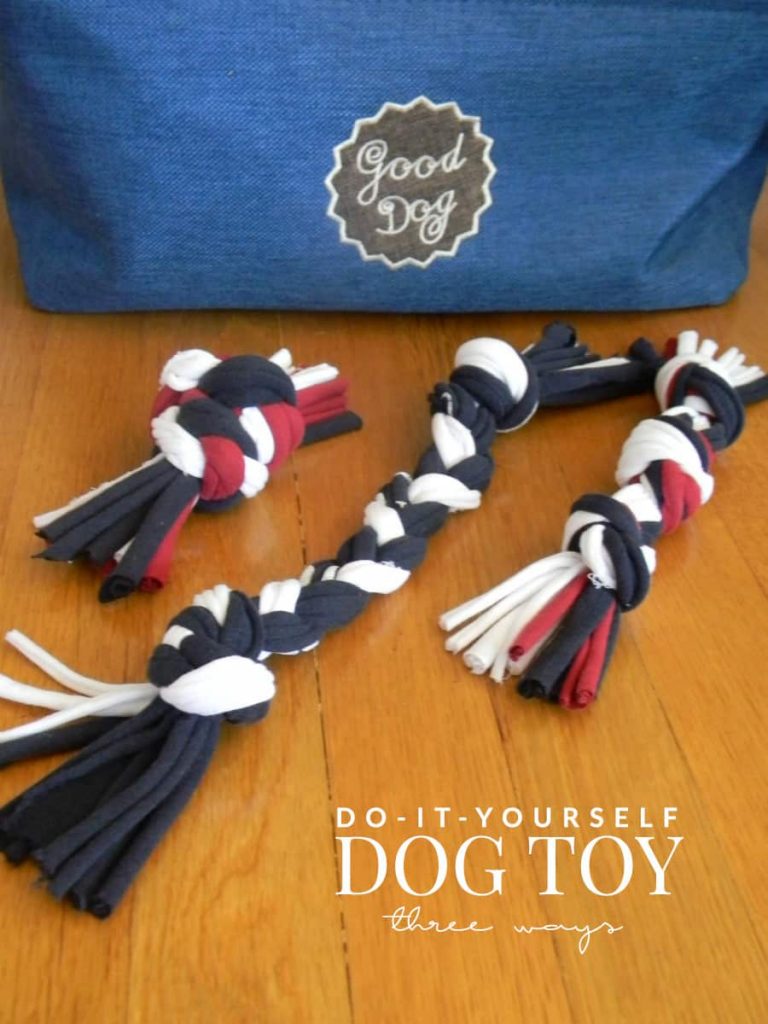 Need a new DIY dog toy? How about three?! These three dog toys are easy to make at home with old t-shirts! Perfect for pups that go through toys quickly!