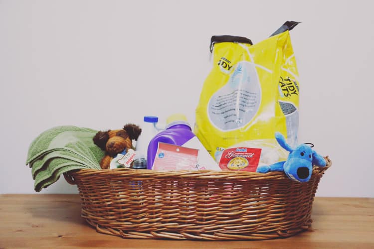 Give back to your local shelter with these easy to put together DIY Pet Shelter Gift Basket. Includes a printable Give Happiness Card!