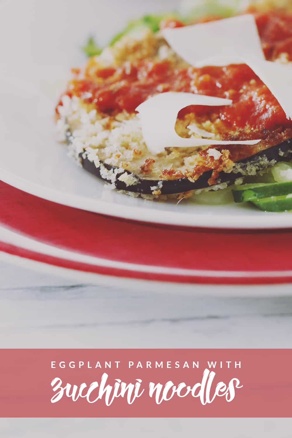 A simple and healthy twist on Eggplant Parmesan with zucchini noodles in place of regular noodles. Easy to make and delicious to eat!