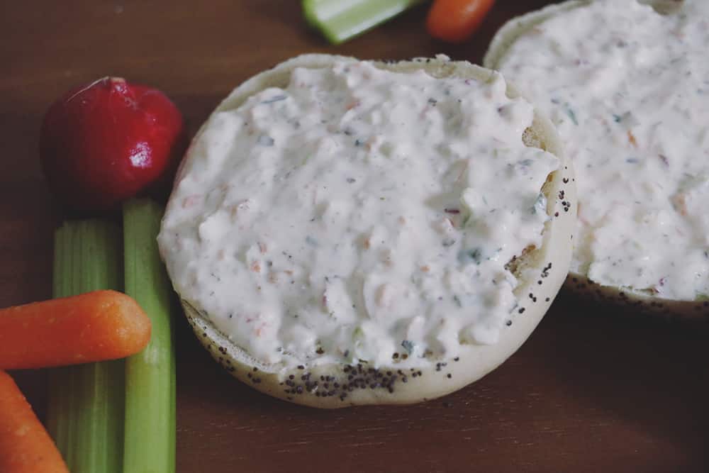 This garden veggie cream cheese recipe is a great way to use your garden vegetables! Use it as dip or spread it on a bagel for a veggie-packed smear!