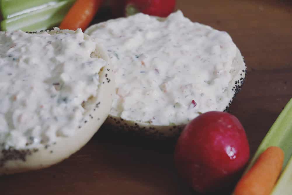 This garden veggie cream cheese recipe is a great way to use your garden vegetables! Use it as dip or spread it on a bagel for a veggie-packed smear!