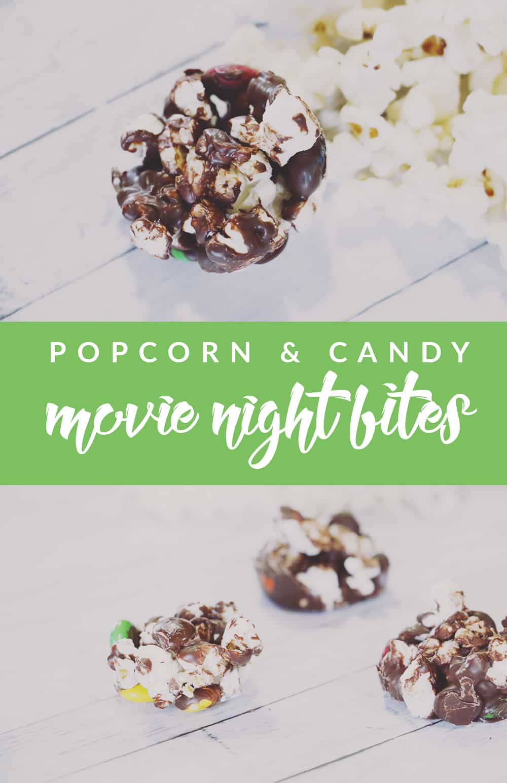 These popcorn and candy movie night bites are a fun, indulgent way to enjoy movie night at home! They're the perfect combination of salty and sweet, too!