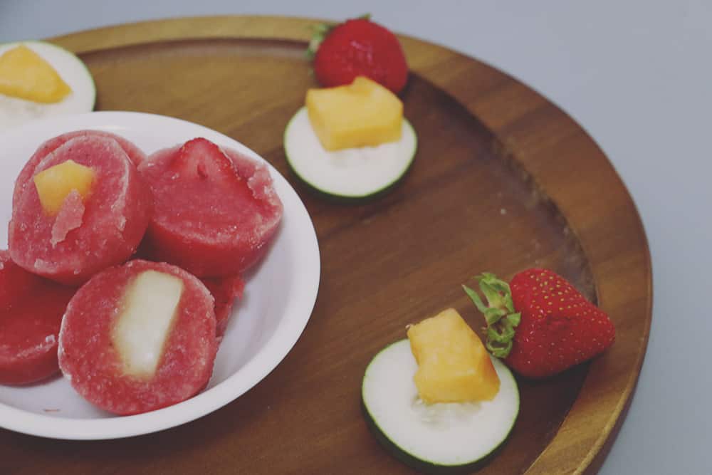 Help your pup cool down this Summer with these easy to make Strawberry Cucumber Melon Dog Treats! Your pup is sure to love this frozen treat!