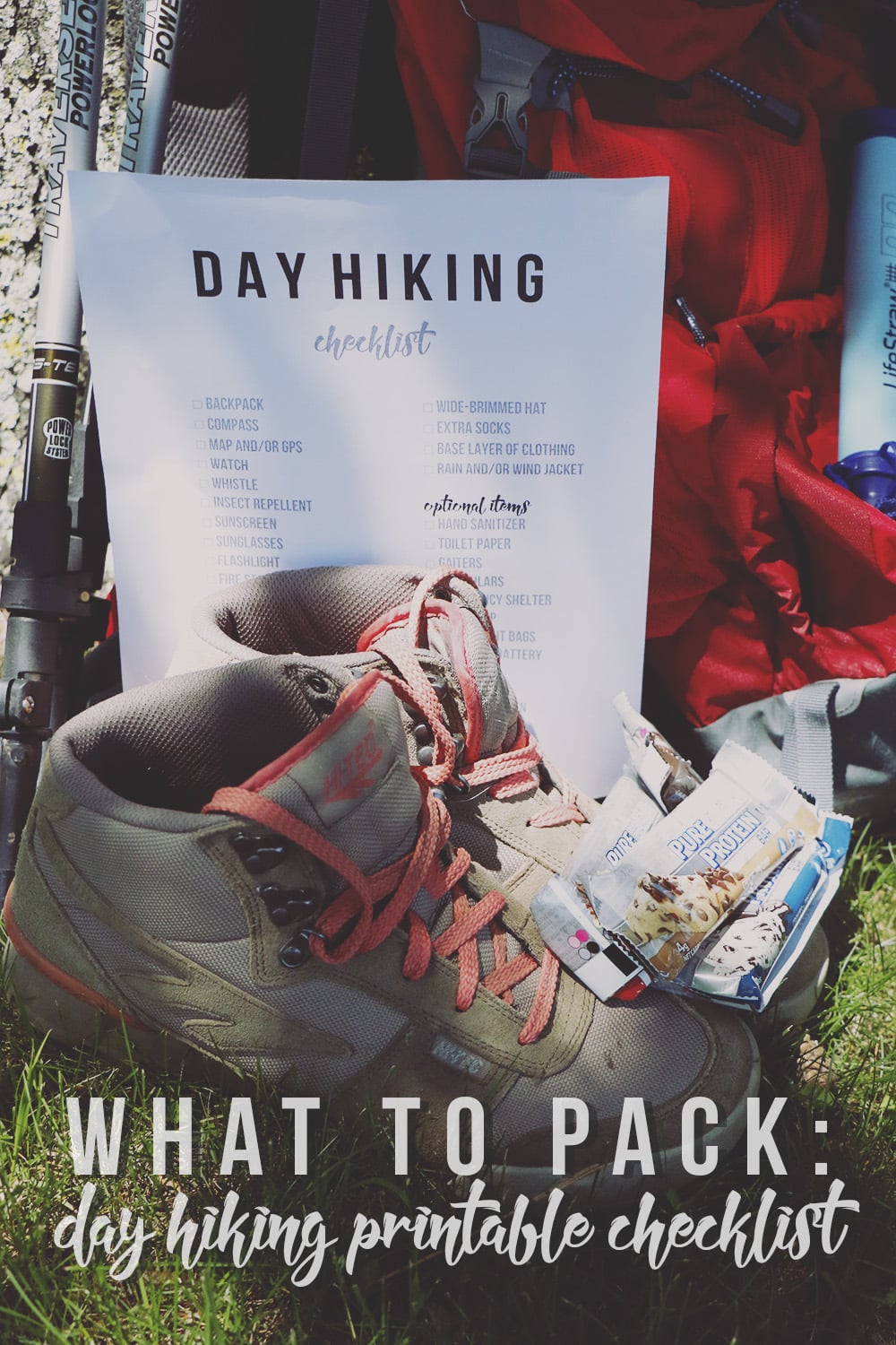 Hiking for the day? Be sure to check off this day hiking printable checklist before you go outdoors to make sure you bring all of the essentials!