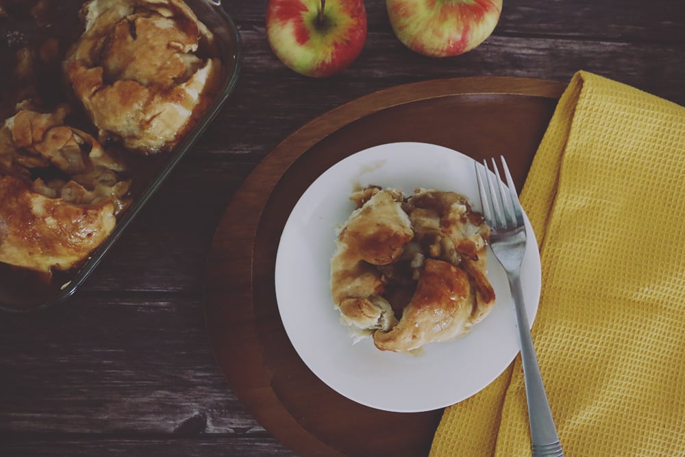 This warm and gooey salted caramel apple dumplings just screams comfort food on a crisp Autumn day. Perfect with ice cream or on it's own!