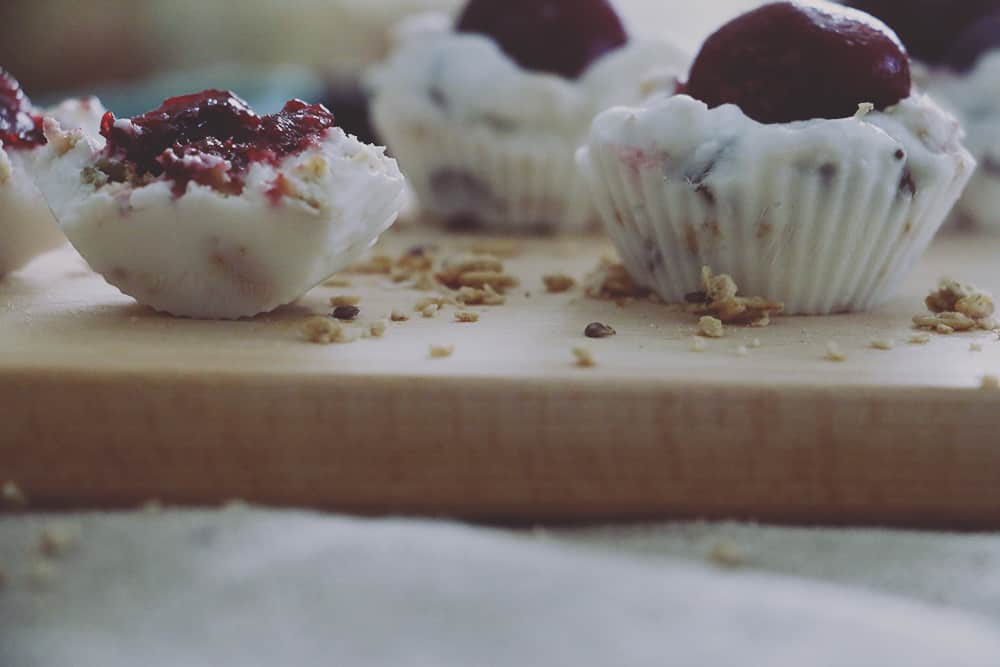 This simple Chocolate Cherry Granola Frozen Yogurt Bites Recipe is a must-have for dessert AND breakfast! It's too good not to be used for both!