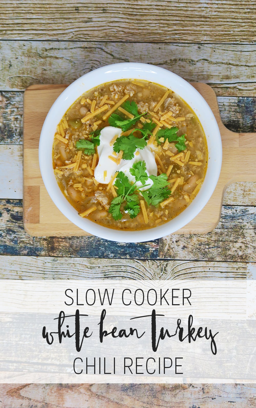 Need a hearty and healthy dish for the colder months? This Slow Cooker White Bean Turkey Chili recipe is super easy and ready in less than three hours!