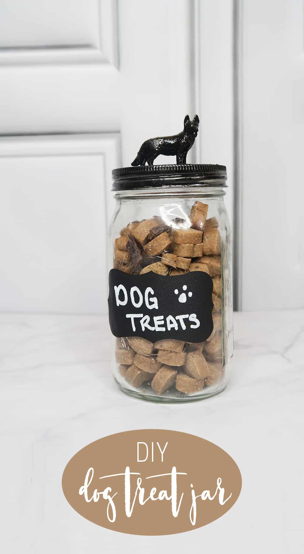 With just a few supplies, you can make this dog treat jar DIY. Keep for your furry friend or give it as a gift to a fellow dog lover!