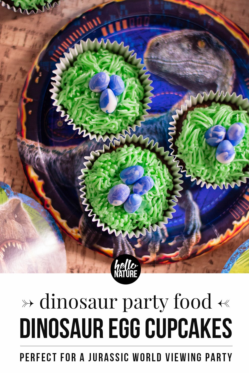 Dino birthday table decoration: wild grass cupcake cases