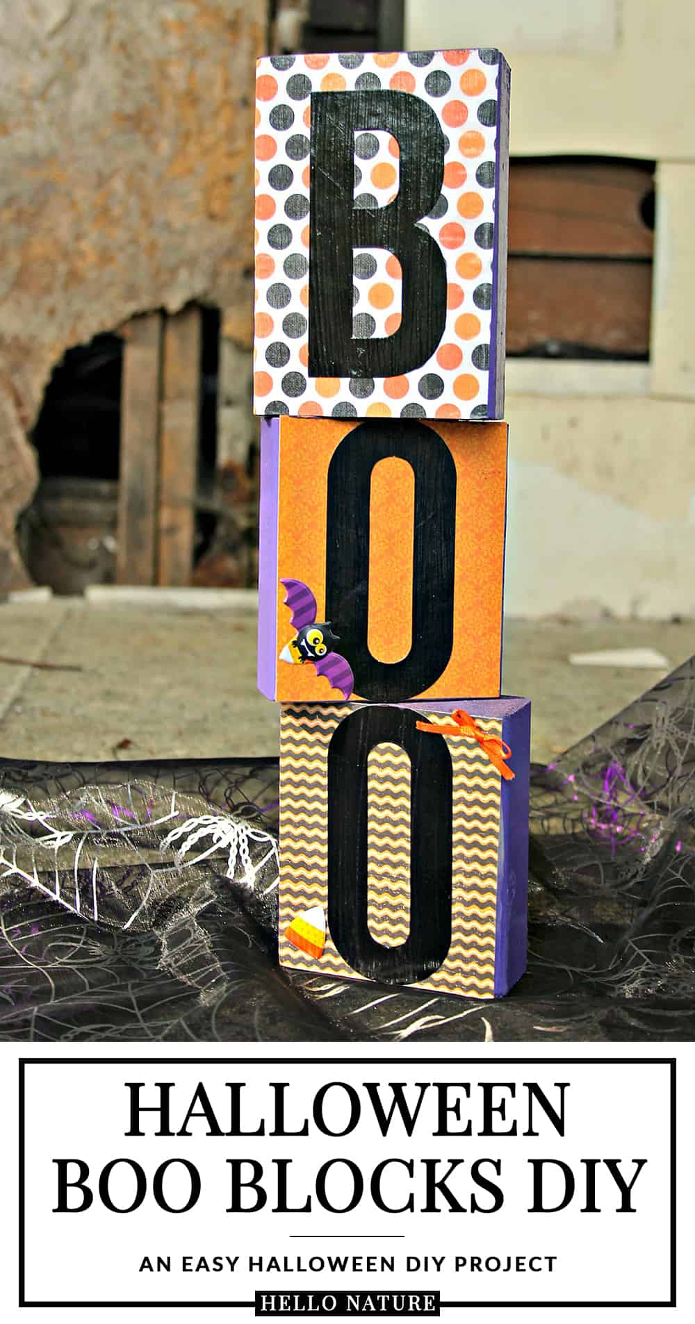 This indoor Halloween decor idea is the perfect craft project to add some fun decor to your home! These Boo Blocks are simple to make with just a few supplies and they'll make a great addition to your Halloween party table! #Halloween #HalloweenDIY #HalloweenDecor #WoodDIY