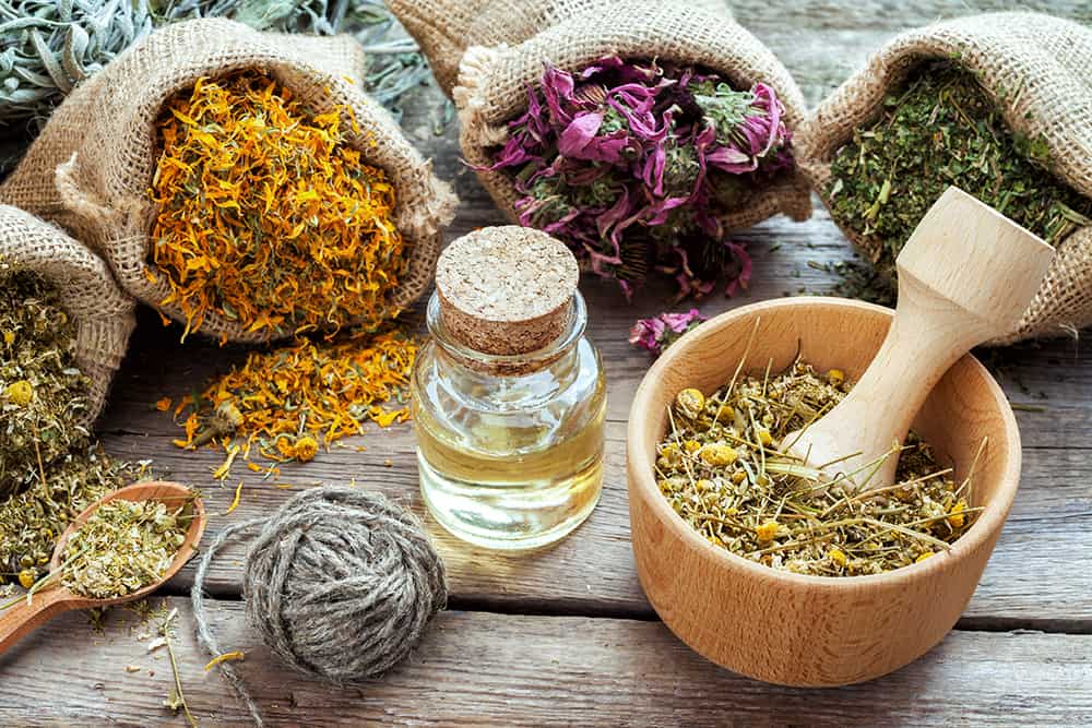 dried and relaxing herbs for bath teas