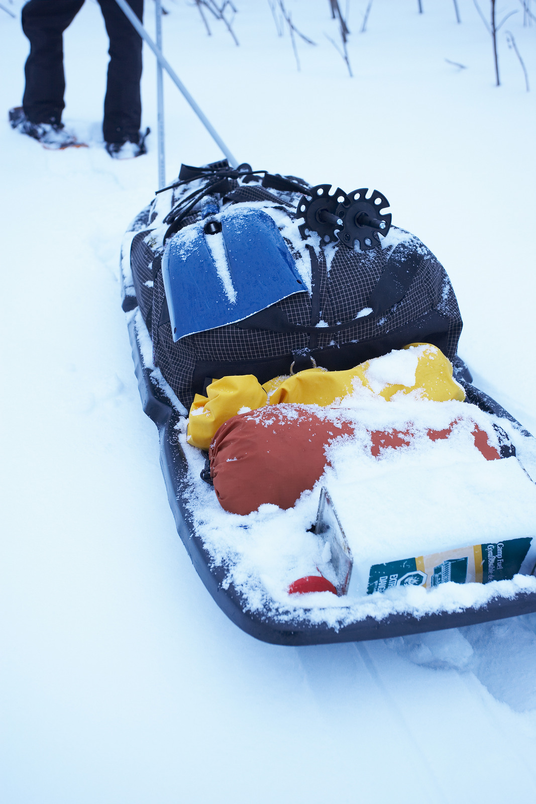 Snowshoeing with a sled