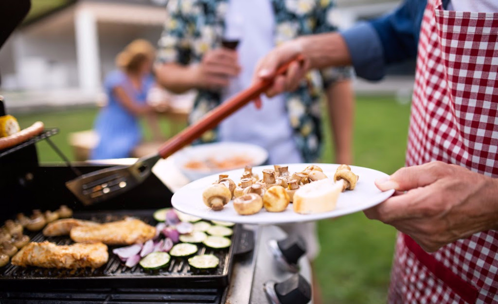 Family cookout in backyard